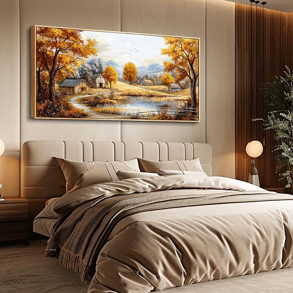 Wood Farmed Canvas Wall Art For Living Room Large Wall Decor For Office Bedroom Decorations Autumn Forest Landscape Pictures Farmhouse Painting Artwork Room Wall Mural Aesthetic Home Decor 30x60 In