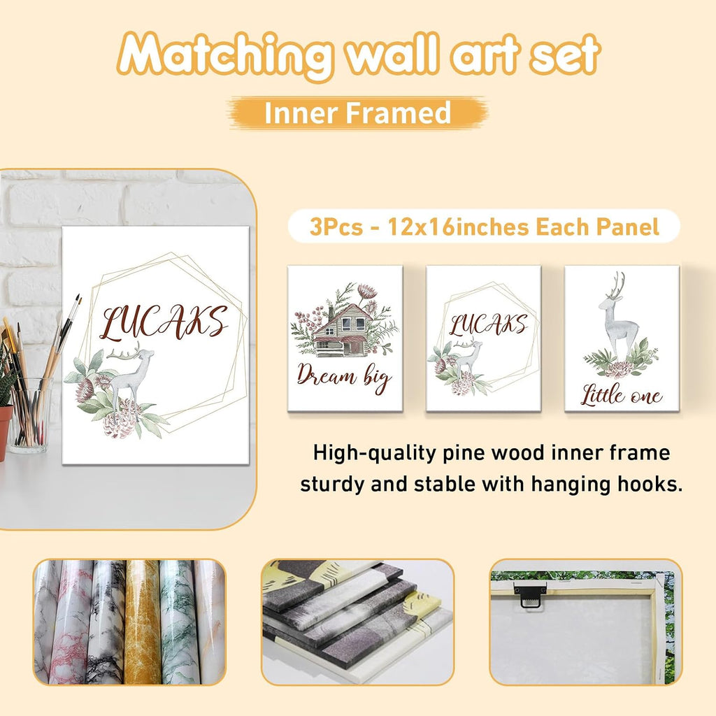Terwex Personalized Baby Bedding Set - 5 Pcs Custom Toddlers Bedding Set with Infant Name - Soft Double Layer Nursery Crib Set for Girls Boys - Customized Infant Gifts for Baby Shower - Forest Deer