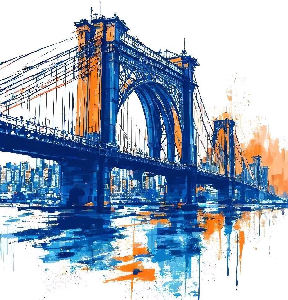 Landscape Paint by Numbers Golden Gate Bridge Paint by Numbers Kit for Adults, Pre Drawn Canvas Painting Kits with 3 Paintbrushes and Acrylic Oil Painting, Hobbies for Women 40x53in (with Frame) -t388
