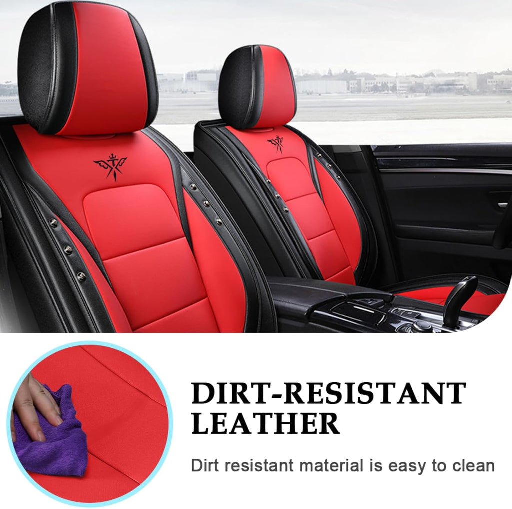 Seat Covers Custom Fit for Dodge Challenger 2009-2025, Standed Front Set Leather Seat Covers Cushion, Waterproof Car Seat Cover Full Set, Automobile Interior(Black Red)