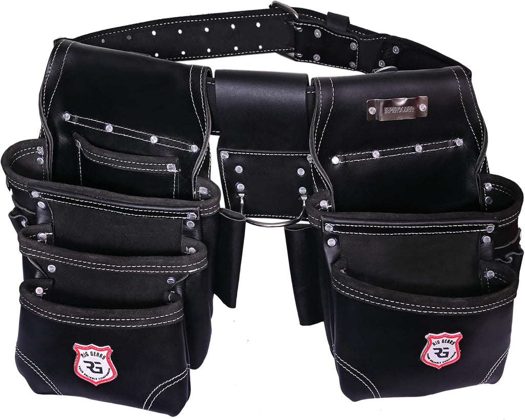 Professional 11 Pockets Leather Tool Pouch Bags/Carpenter Tool Belt Set | Heavy-duty Drywall Pouch, Electrician Pouch, And Framing Tool Belt Pouches (Black, Standard)