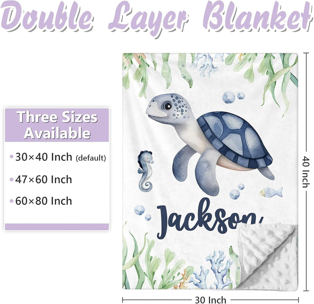 Custom Baby Crib Bedding Set, 5 PCS Personalized Name Baby Crib Sets for Girls Boys, Sea Animals Theme Nursery Bedding Sets for Infant Toddler, Double Layer Flannel Bed Set Customized Gifts
