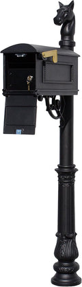 LML-701-BL Lewiston Rust Free Cast Aluminum Locking Mailbox System with Post, Decorative Horsehead Finial & Ornate Base, Black