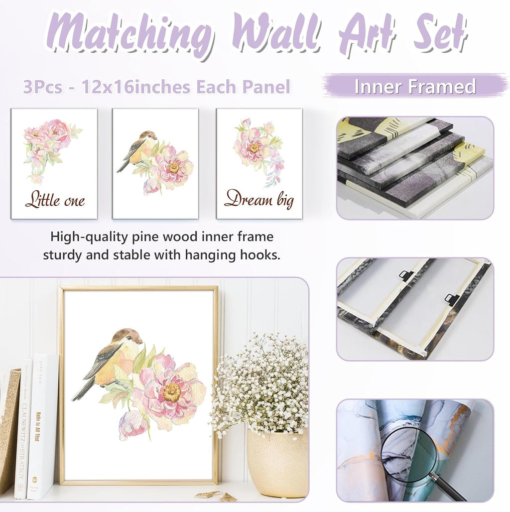Custom Baby Crib Bedding Set, 5 PCS Personalized Name Baby Crib Sets for Girls Boys, Bird Theme Nursery Bedding Sets for Infant Toddler, Double Layer Flannel Bed Set Customized Gifts