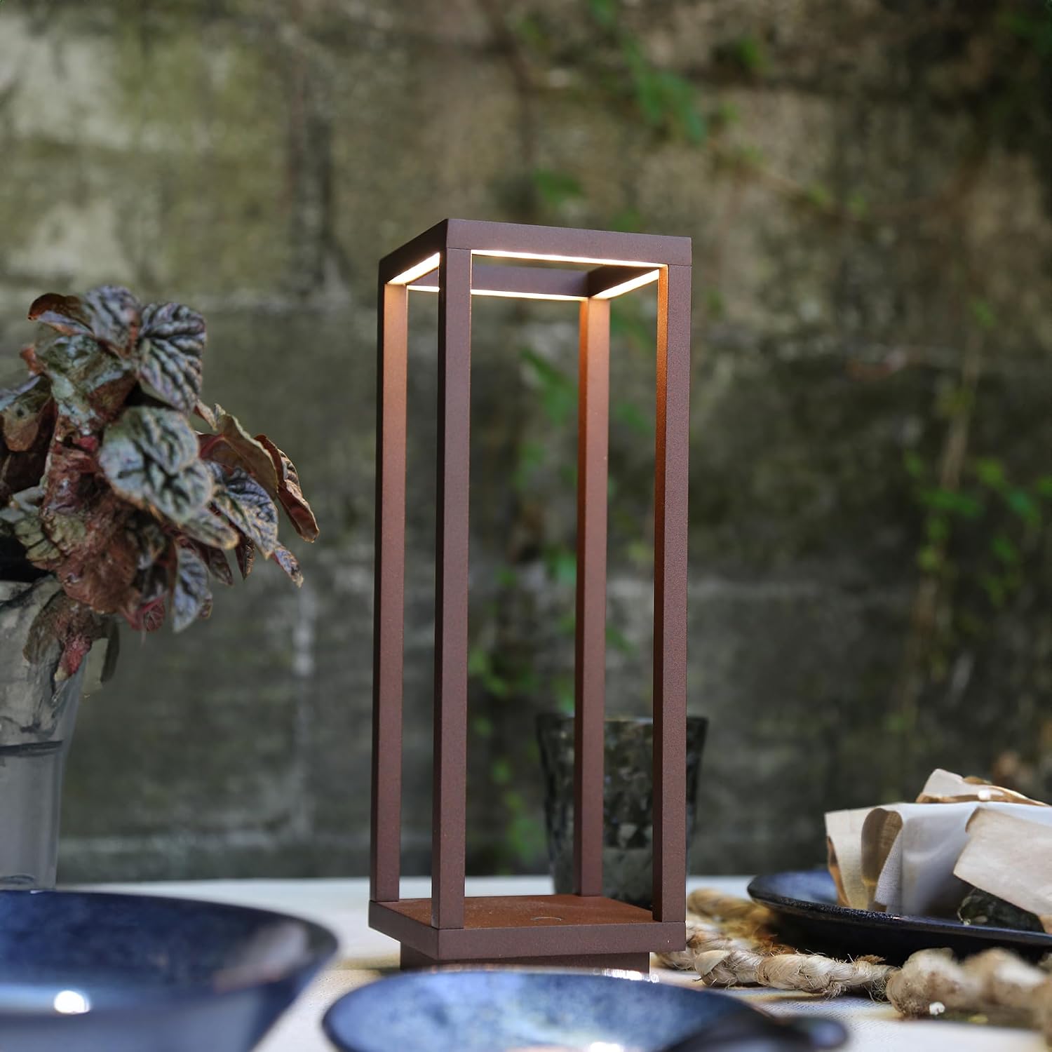 Zafferano, Home Pro Lamp, Rechargeable Cordless Table Lamp with Touch Controls, Suitable for Indoor and Outdoor, Dimmer, 3000 K, Height 11.6 Inches, Rust Color