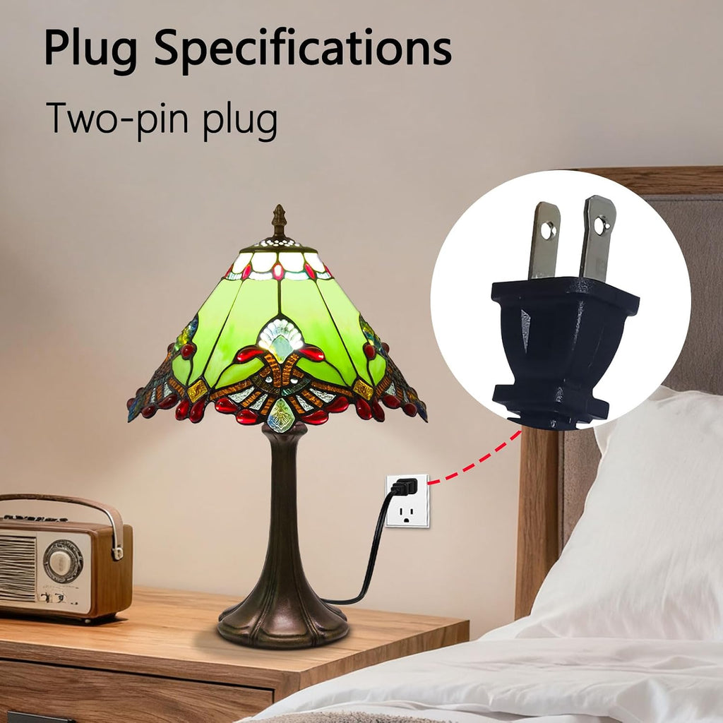 Tiffany Style Table Lamp, Small Stained Glass Lamp for Bedside, Bedroom, Nightstand, Living Room, 12 Inch Mini Vintage Light Included E26 Bulbs with Remote Control (Green Umbrella)