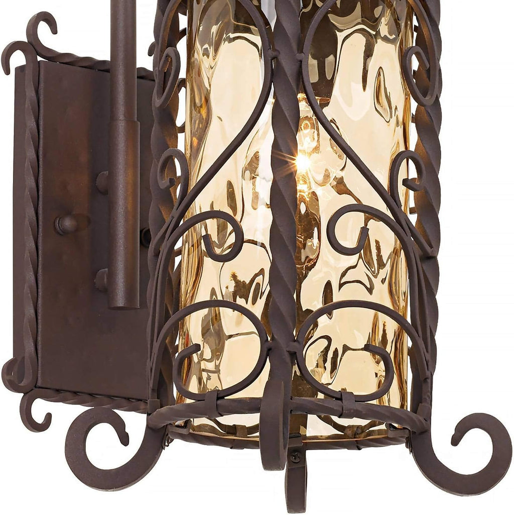 John Timberland Casa Seville Rustic Outdoor Wall Light Fixture Dark Walnut Twists 18 1/2' Champagne Hammered Glass for Exterior House Porch Patio Outside Deck Garage Yard Front Door Garden Home