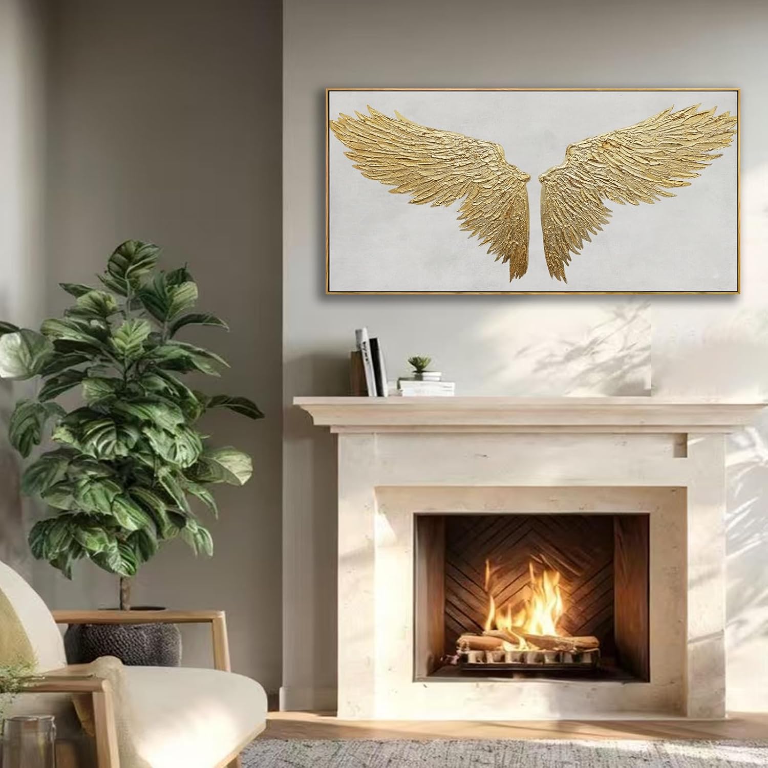 White and Gold Wall Decor Framed Modern Abstract Wall Art Bird Canvas Prints Paintings Neutral Wall Art for Bedroom Office Kitchen 20'x 40'