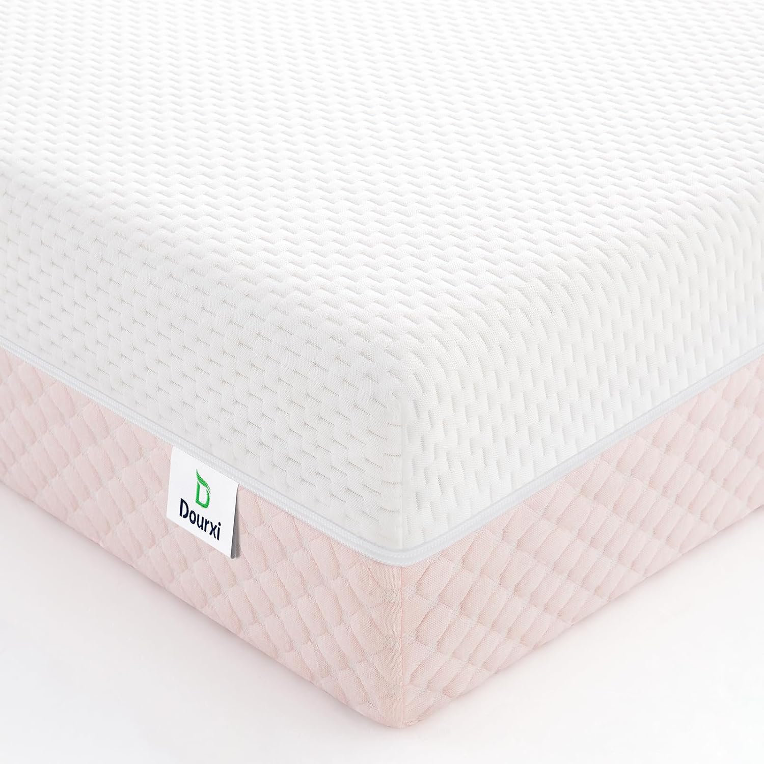 Dourxi Crib Mattress, Dual Sided Comfort Memory Foam Toddler Bed Mattress, Triple-Layer Breathable Premium Baby Mattress for Infant and Toddler w/Removable Outer Cover - White&Pink