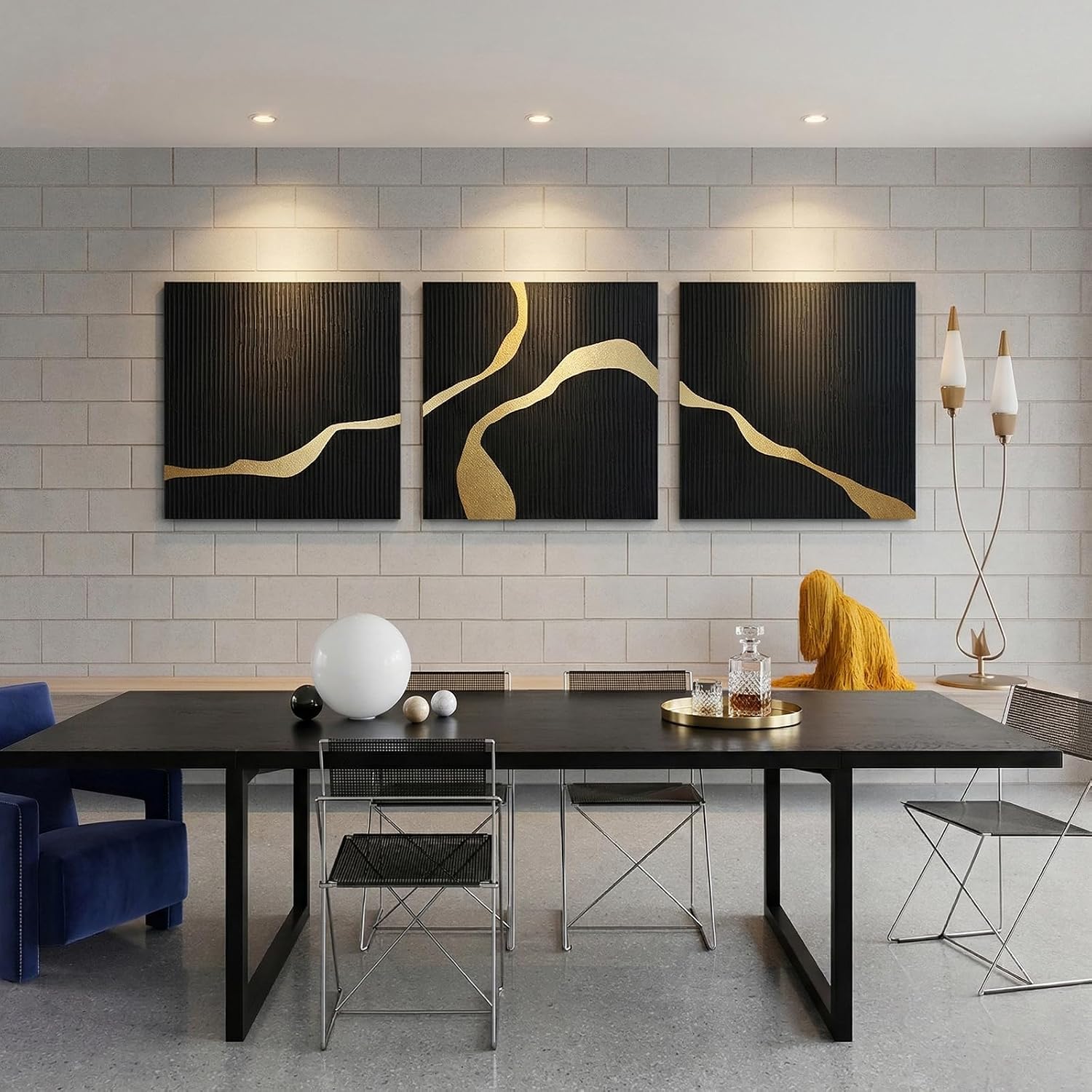 JUHOME 3-Piece Black Abstract Canvas Wall Art Set, 30x30 In Each, Modern Minimalist Textured Oil Painting Triptych for Living Room Bedroom Office Hotel Restaurant Decoration