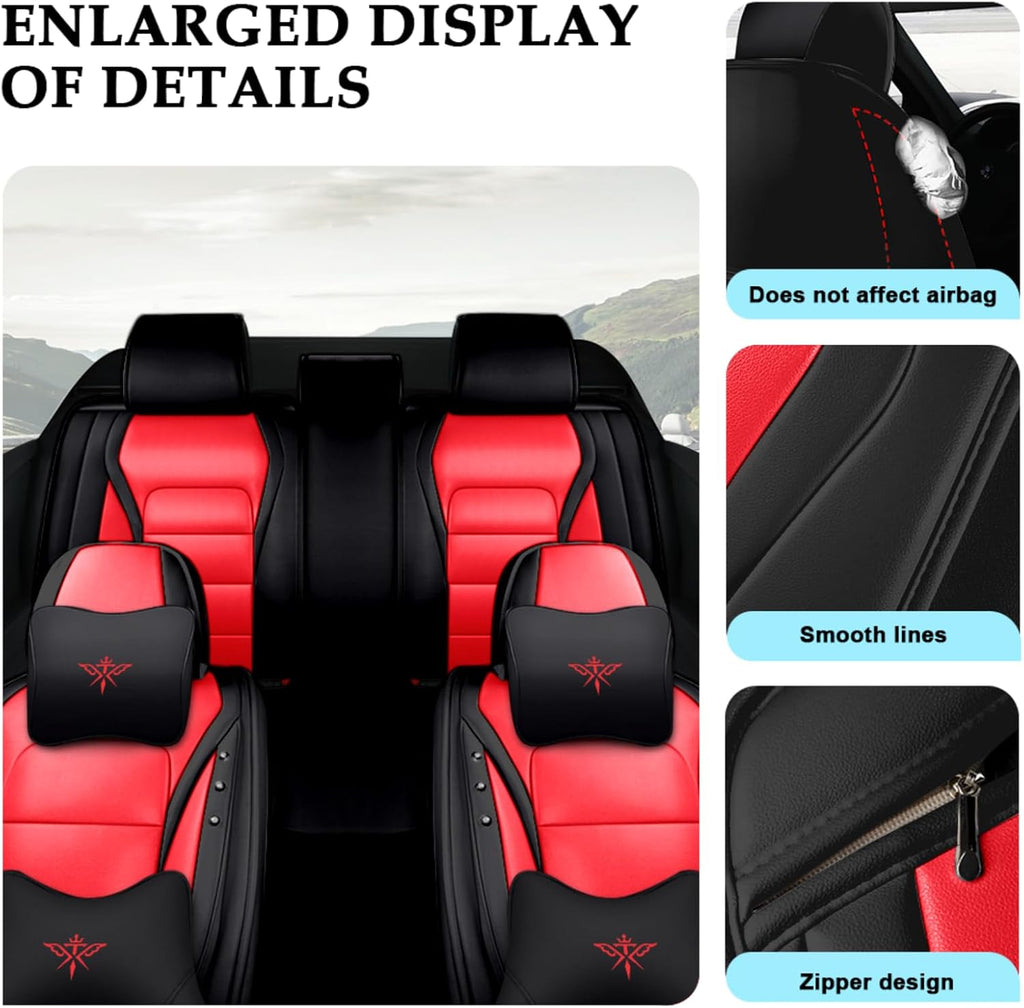 Seat Covers for Dodge Challenger 2009-2025, Luxury Leather & Waterproof, Full Set Custom Fit Car Seat Covers Automobile Interior(Black Red)