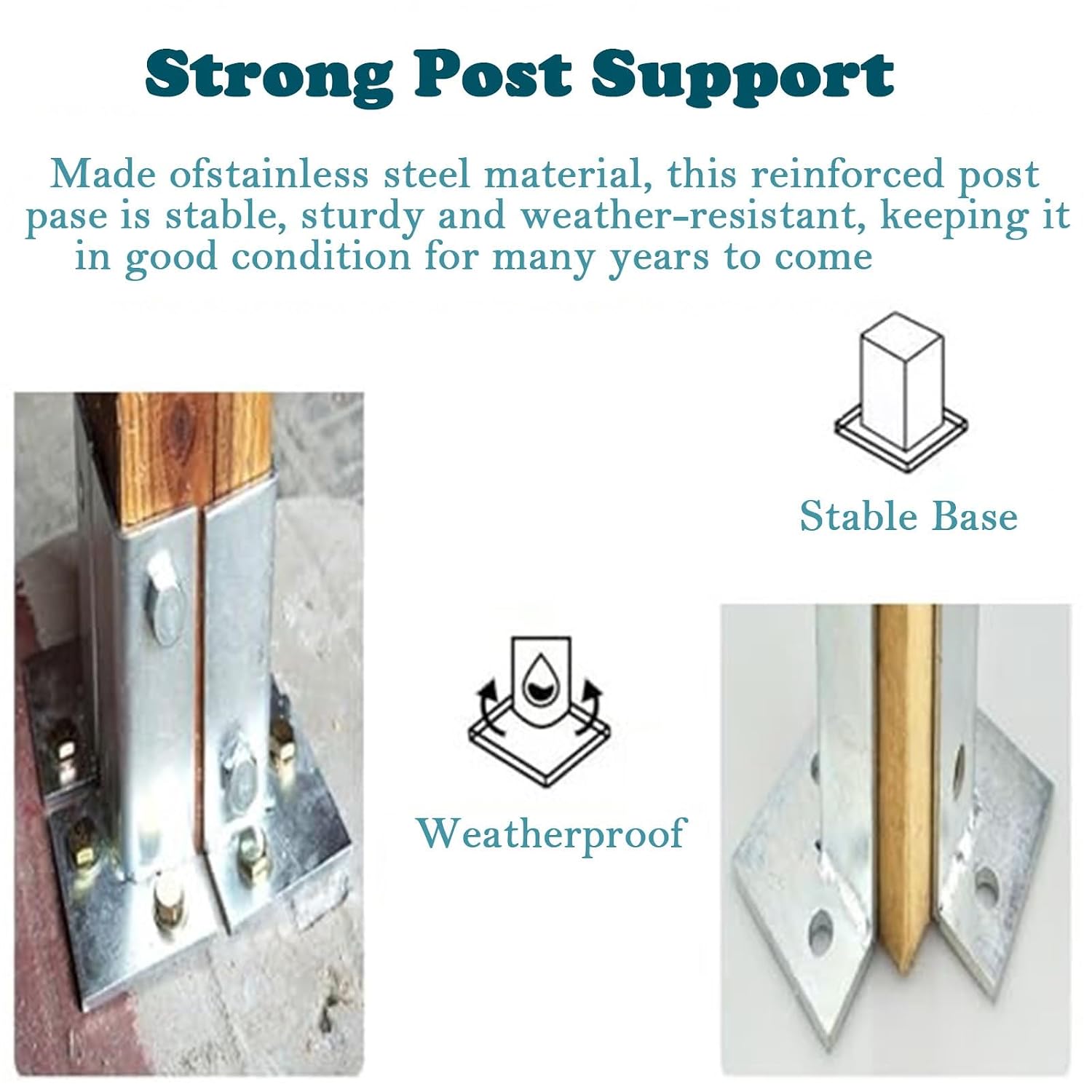 6 Pcs Deck Post Anchor Adjustable Post Base Brackets, Heavy Duty Wood Fence Pergola Deck Post Anchor for Deck Railing Mailbox, Stainless Steel Post Base(8pcs)