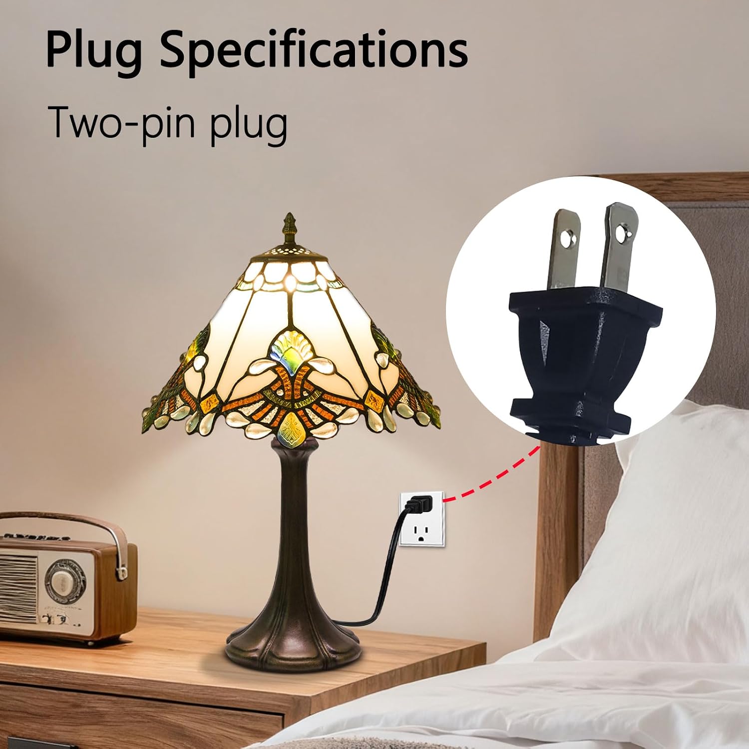 Tiffany Style Table Lamp, Small Stained Glass Lamp for Bedside, Bedroom, Nightstand, Living Room, 12 Inch Mini Vintage Light Included E26 Bulbs with Remote Control (White Umbrella)