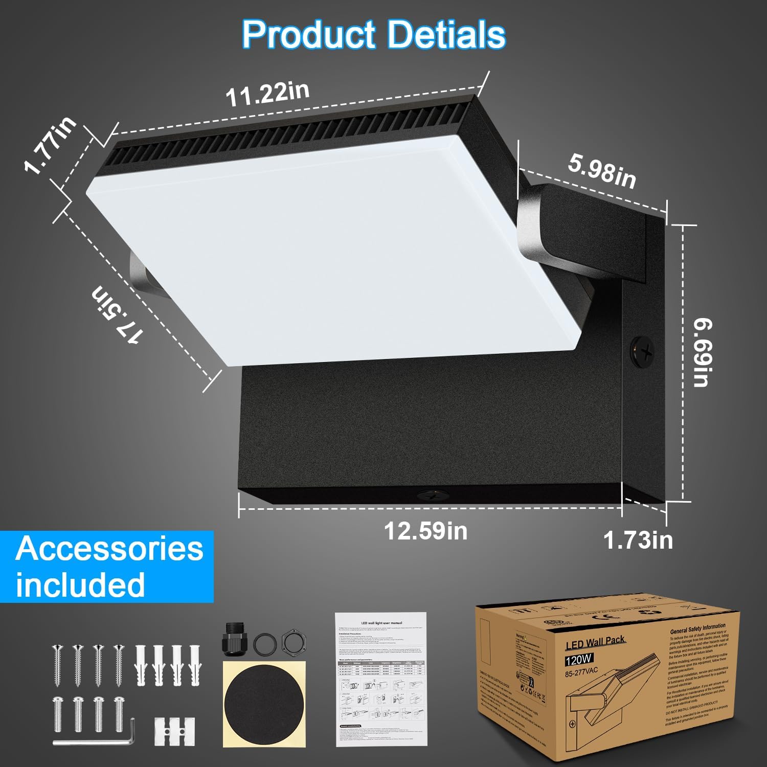 Modern Sleek LED Flood Light 120W, 360° Rotatable Outdoor Security Areas Lighting, 18000LM 5000K Waterproof Wall Pack for Yard,Building,Driveway,Car Lot (4Pack)