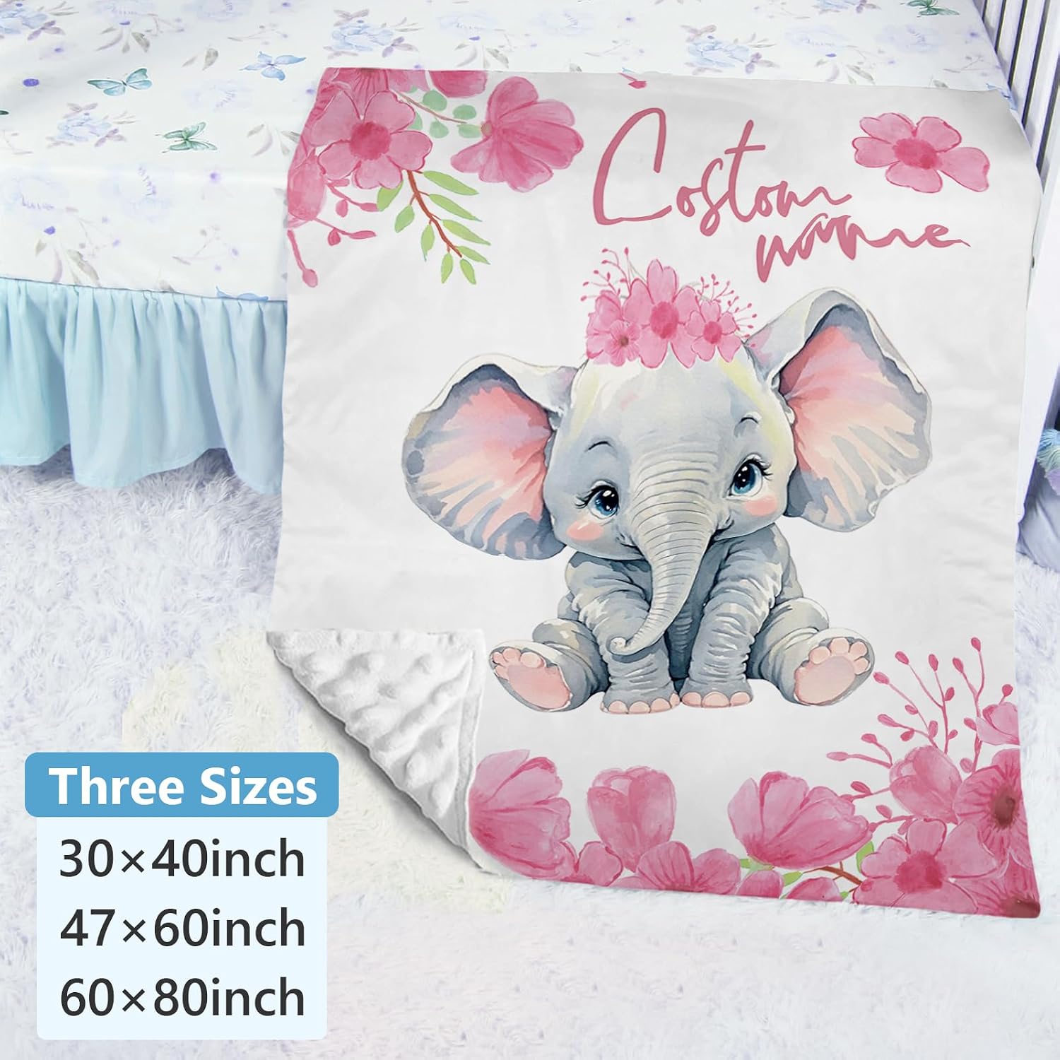Personalized Baby Crib Bedding Set: 5 Piece Custom Gift Calf Elephant Cow Crib Bed Set with Name,Nursery Bedding Set for Toddler Girls Crib,Infant Boys Crib Sets, Floral Crib Bedding Gifts(Fixed Size)