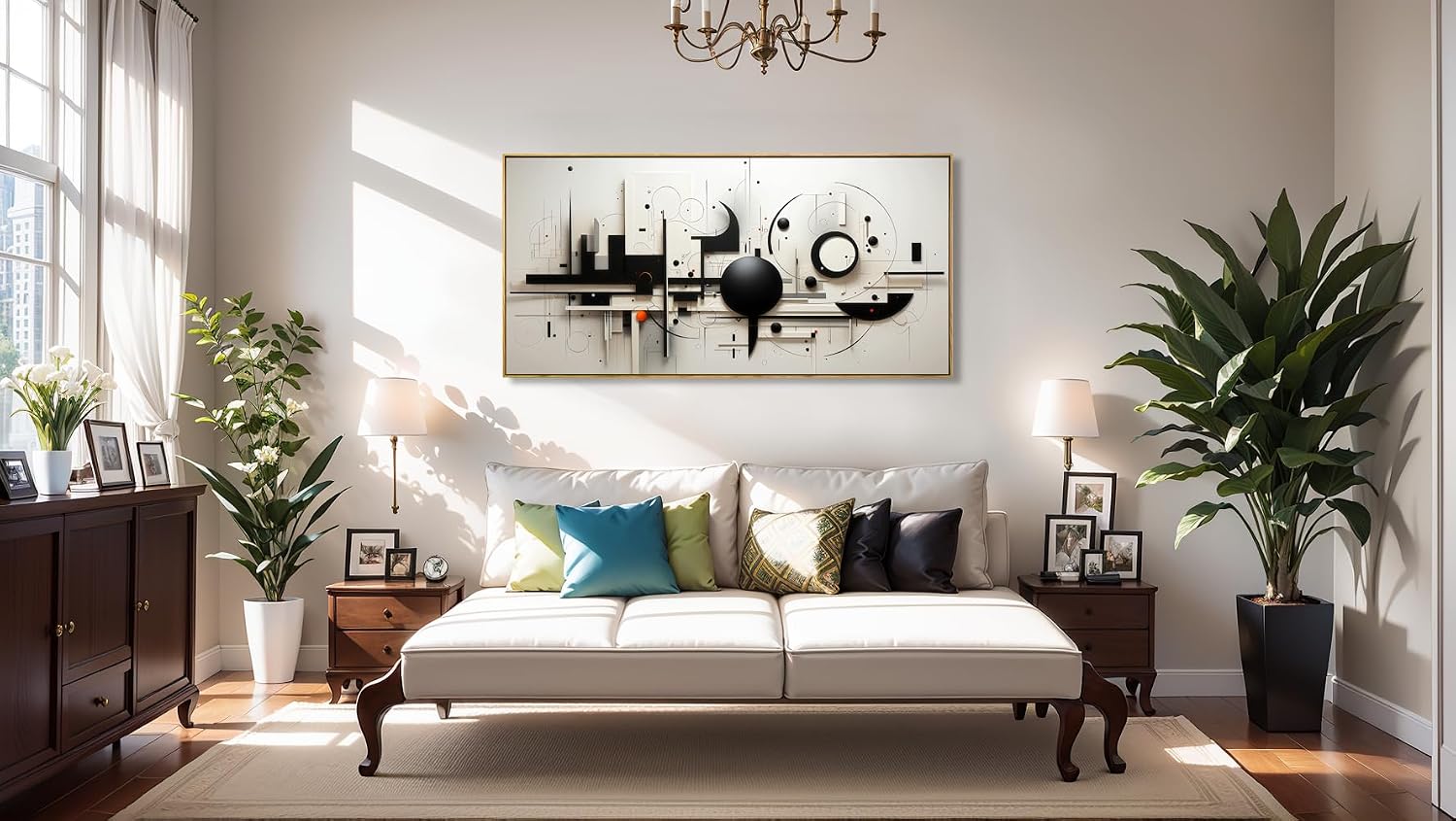 abstract Wall Art Black And White Modern Artwork Geometric Line Art Canvas Painting Wall Decor for Living Room Bedroom Dining Room Home Office Decor 30'x60' with Framed…