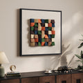 Framed 3D Textured Wood Abstract Wall Art for Living Room, Boho Colorful Geometric Beige Painting Artwork for Walls, Modern Minimalist Wall Decor, Hallway, Bedroom, Kitchen, Office，24 x 24 Inch