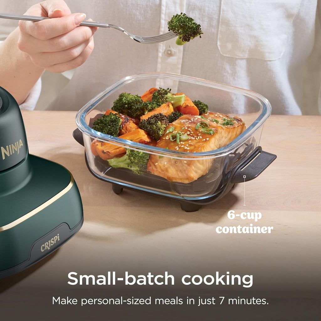 Ninja Crispi 5-in-1 Glass Air Fryer | With Nontoxic 2.5 QT, 4QT, 6-Cup Containers & Lids | Microwave, Freezer & Dishwasher Safe | 450°F Max Temp | Green | FN103BF