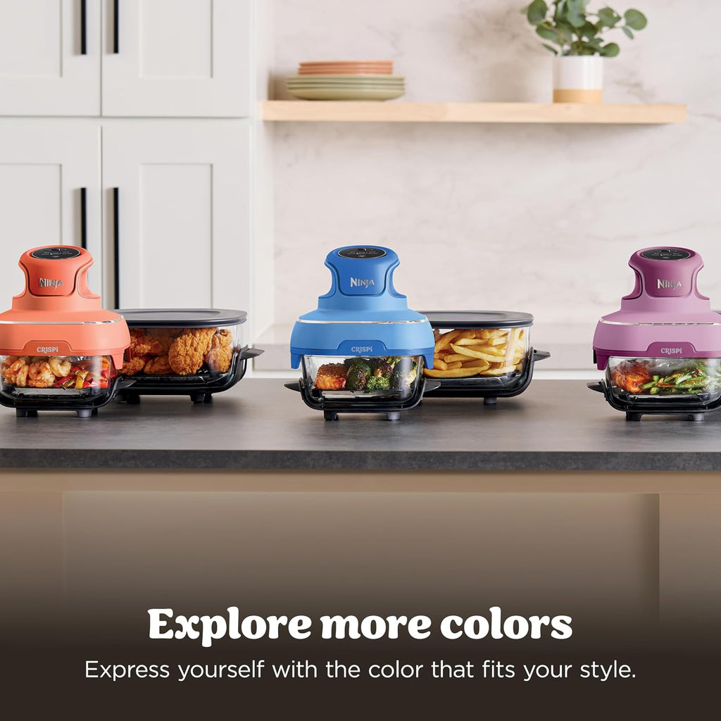 Ninja Crispi 4-in-1 Glass Air Fryer | 450°F | Non-Toxic | 4QT & 6-Cup Glass Containers w/Lids | Microwave, Freezer, Dishwasher Safe | Max Crisp, Air Fry, Bake, Recrisp | Electric Cobalt | FN101BL2