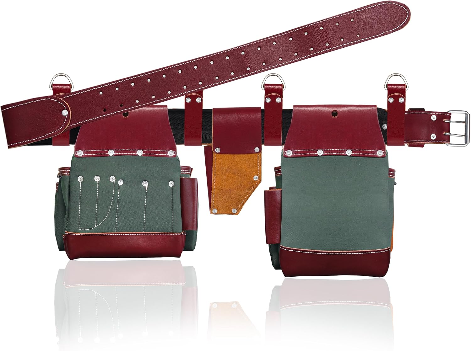 FUERI Tool Belt for Men made with Heavy Duty 1680-D Double Layer Nylon & Grain Leather comes with Adjustable Padded Belt, 19 Pockets pouches, and a Hammer Holder | Carpenters, Framers, Construction