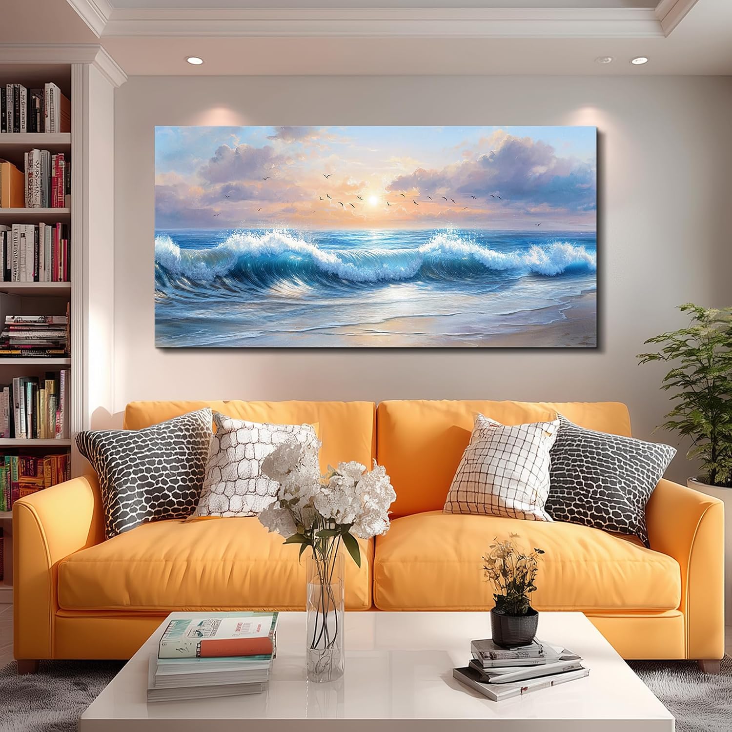 XIGUANGART Large Wall Art for Living Room, Ocean Sunset Landscape Canvas Wall Art Prints, Nature Coastal Wall Decor Beach Prints Paintings, Picture for Bedroom Dining Room Office Wall Decor, 30' x 60'