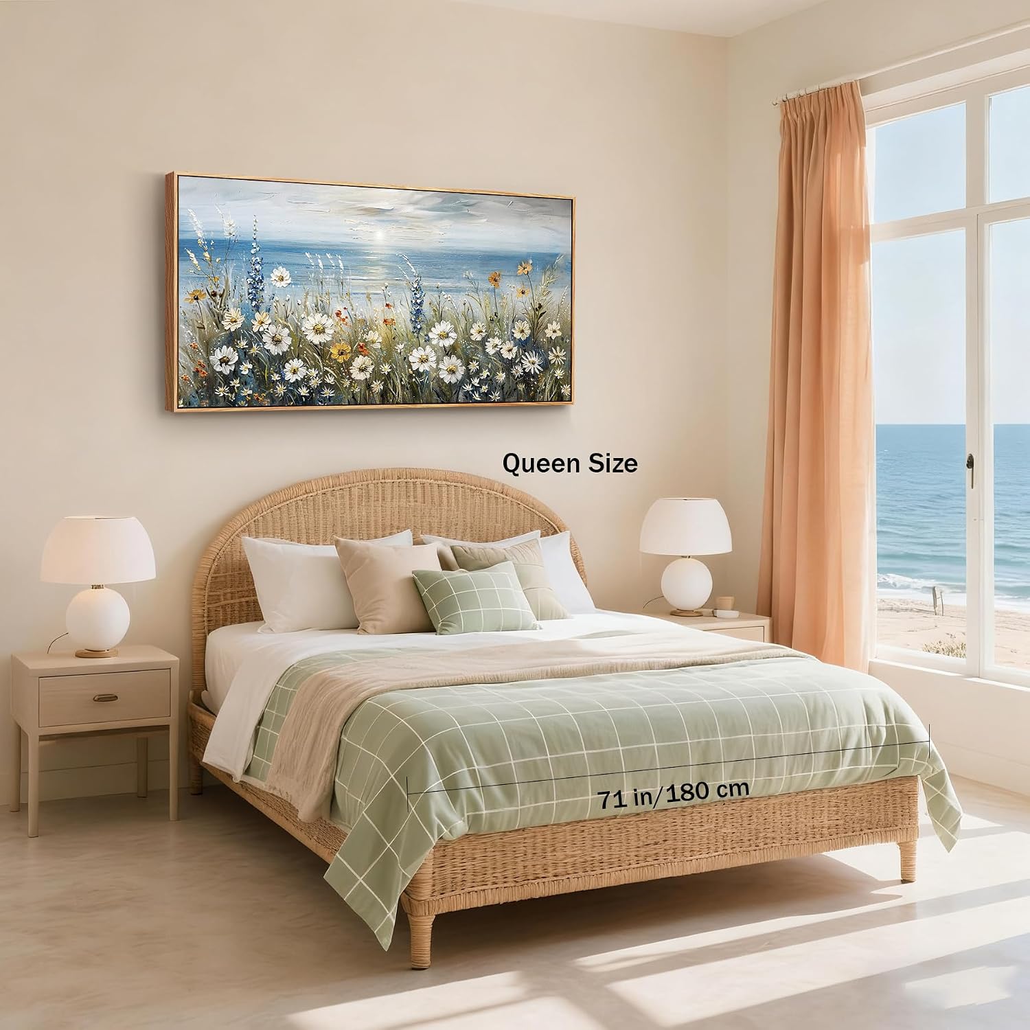 SERIMINO Floral Wall Decor, Extra Large Wall Art for Living Room, Coastal Wall Art, Framed Artwork for Walls, Sunrise Landscape Big Canvas Prints, Daisy Flower Painting Office Hotel Hallway 32'x71'