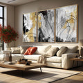 YJYart Gold Wall Art Abstract Wall Art Living Room Decor Black and White Canvas Picture Home Decor Wooden Frame Line Paintings Modern Artwork Office Decor 24'x 36'x 3 Pieces