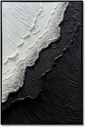Framed Black and White Ocean Wave Wall Art, Modern Abstract Textured Paintings on Canvas, Relief Wall Art for Living Room Bedroom Wall Decor