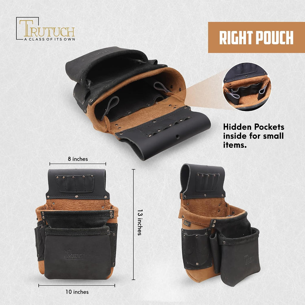 Grain Leather Tool Belt | Tool Rig Set | Tool Pouch | Drywall Tool Belt | Carpenter Tool Bag | Leather Tool Belts for Men | Construction | Framers | Electrician (Black & Brown)