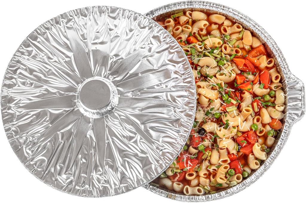 Foil Lux 8.5 Quart Pans And Lids, 50 Disposable Pots With Lids - Oven-Ready, Stove Compatible, Aluminum Foil Baking Pans, Freezable, For Outdoor Camping, Vacation, Picnic, And More - Restaurantware