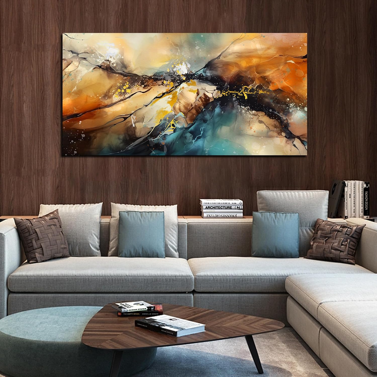 JKWALL77 Large Wall Paintings for Living Room - Yellow Pictures Wall Decor - Abstract Wall Art for Office Ready to Hang Size 29' x 59'