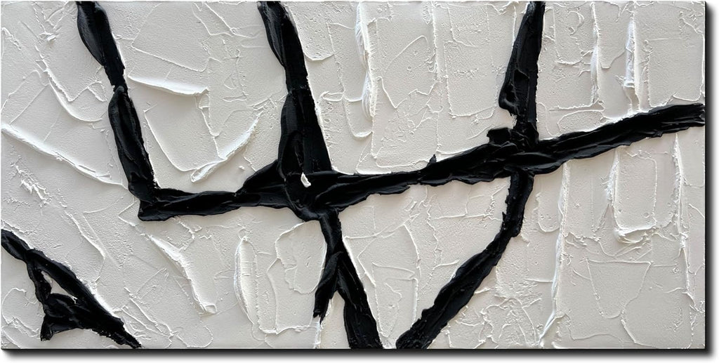 Creespi Hand Painted Black and White Thick Texture Oil Painting On Canvas,Modern Minimalist Abstract Wall Art for Home Decor 24x48 inch