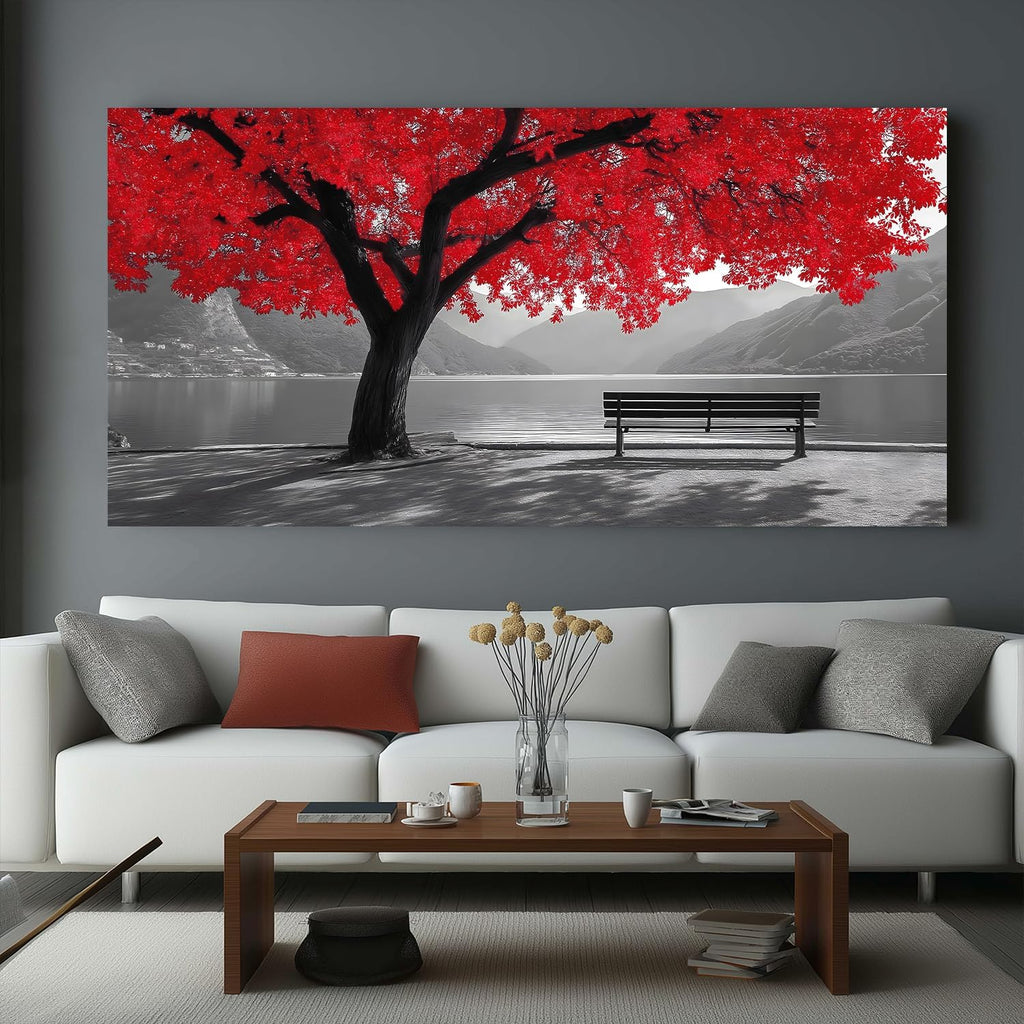 Tarfupth Black and White Red Large Tree of Life Wall Art for Living Room Mountain Artwork Landscape Lake Pictures for Bedroom Office Home Decor Modern Canvas Prints 29'x58'