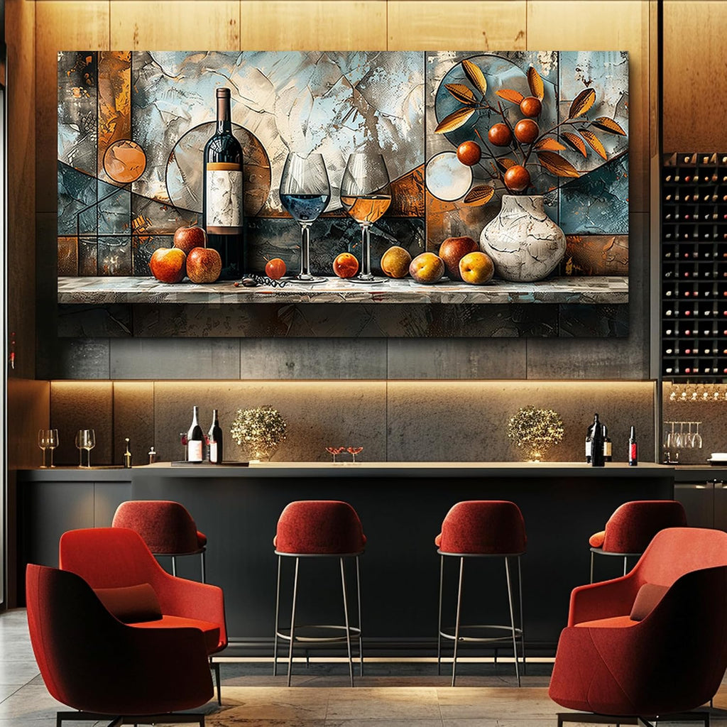 XIGUANGART Wine Bottle Still Life Wall Art, Kitchen Large Canvas Paintings,Dining Room Walls Artwork Abstract Pictures Wall Decor for Living Room Bar Art Prints Modern Home Decorations Ready To Hang