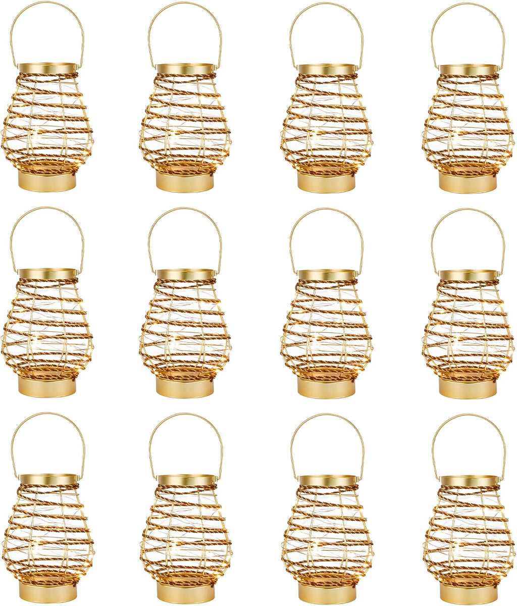 Set of 12 Metal Cordless Table Lamp 8 'H Metal Cage LED Cage Lamp with 6-Hour Timer, Vintage Decorative Fairy Lights Lantern for Indoor/Outdoor Bedrooms Weddings Parties Patio Events