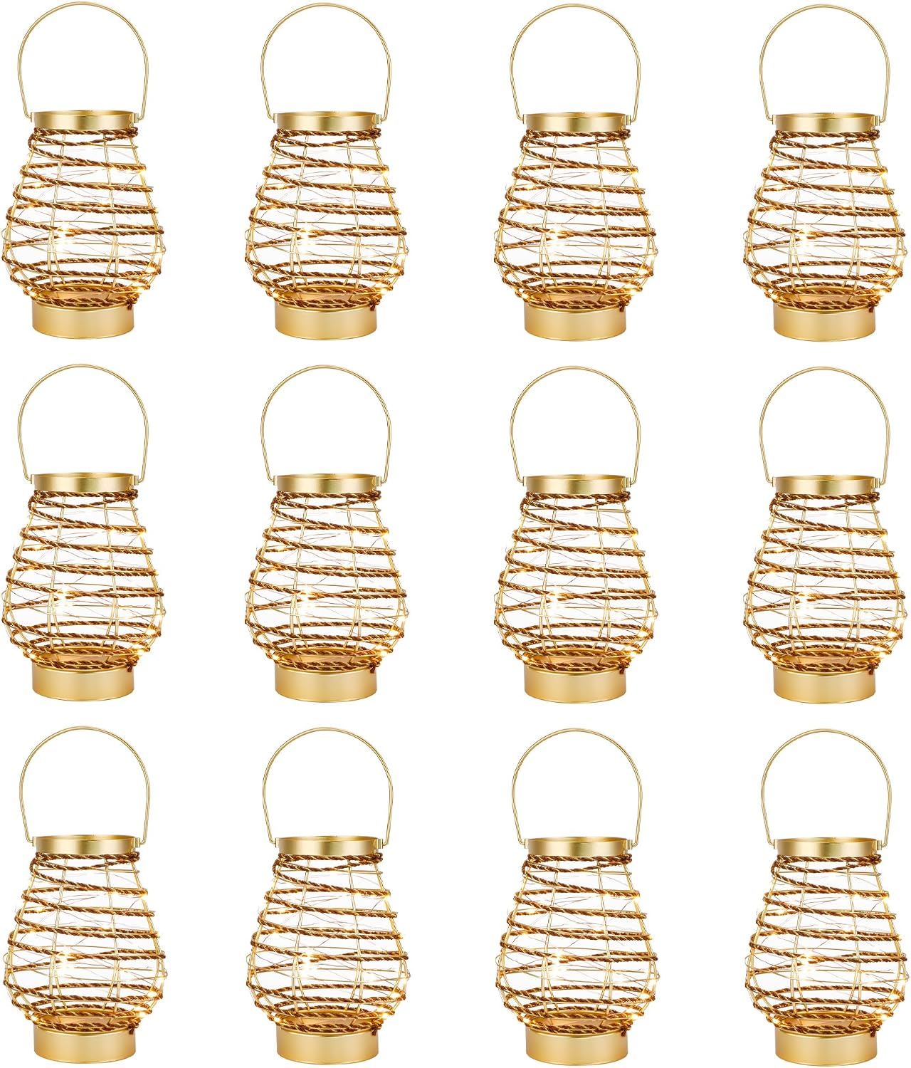 Set of 12 Metal Cordless Table Lamp 8 'H Metal Cage LED Cage Lamp with 6-Hour Timer, Vintage Decorative Fairy Lights Lantern for Indoor/Outdoor Bedrooms Weddings Parties Patio Events