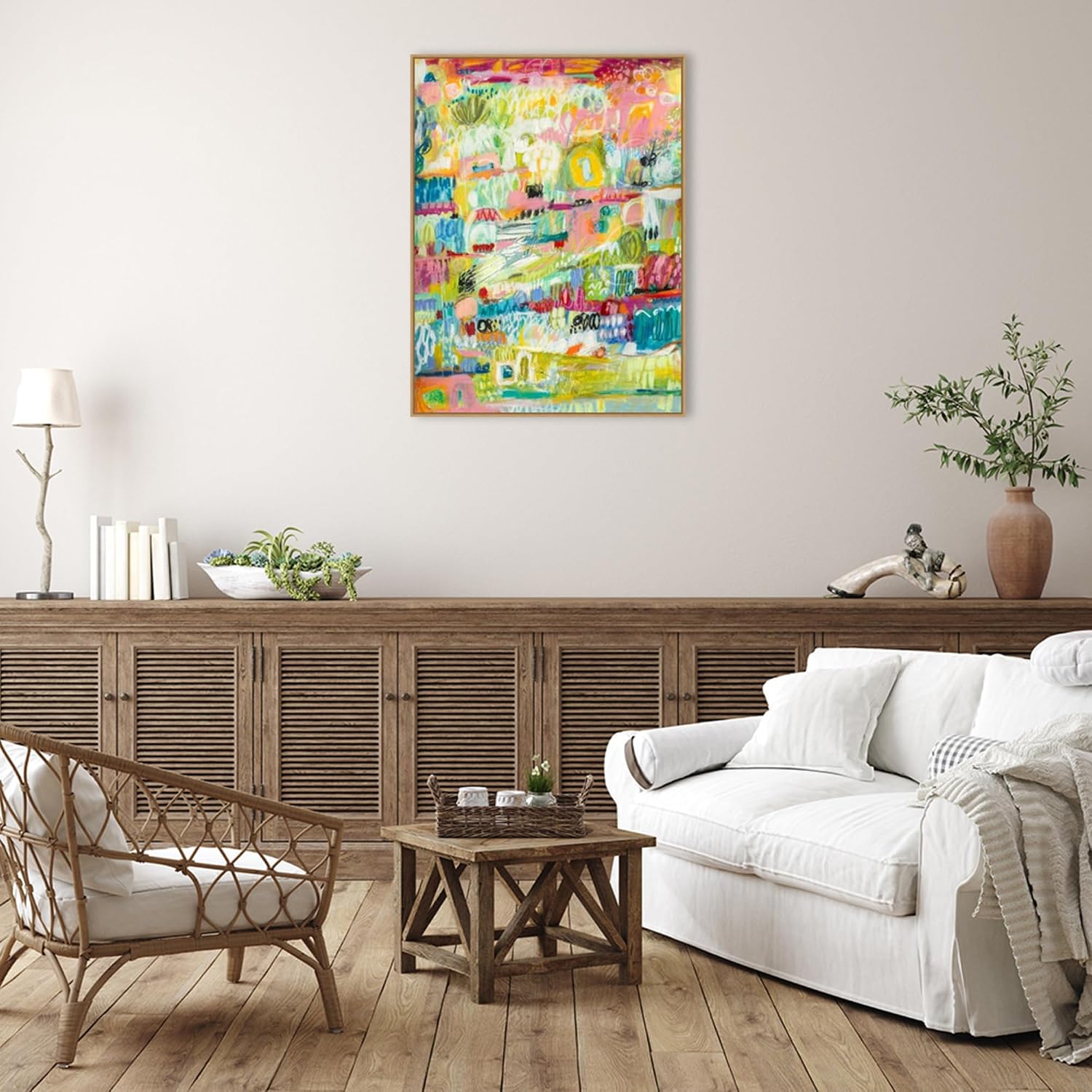 Amanti Art Framed Canvas Wall Art 42x32 Boho Garden II by Karen Fields, Framed Wall Art Canvas, Abstract Artwork, Modern Decor, Oversize Poster Painting for Living Room, Bedroom, Bathroom, Kitchen,