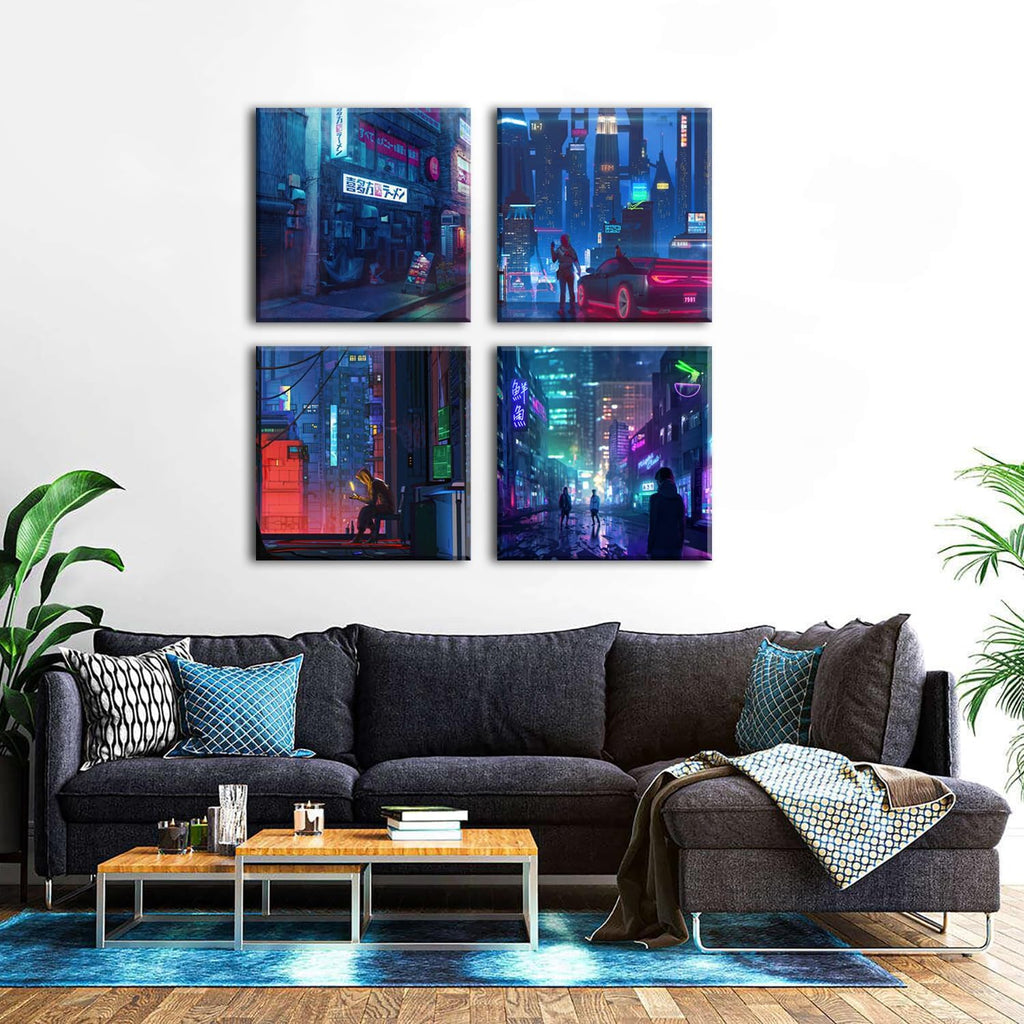 Generic Anime Wall Art Prints Japanese Decor for Teen Boys Room Decor Neon Tokyo Street Scenic Canvas Posters Cool Pictures Cartoon Japan City Paintings Gaming Room Bedroom Artwork Decorations 24x24'