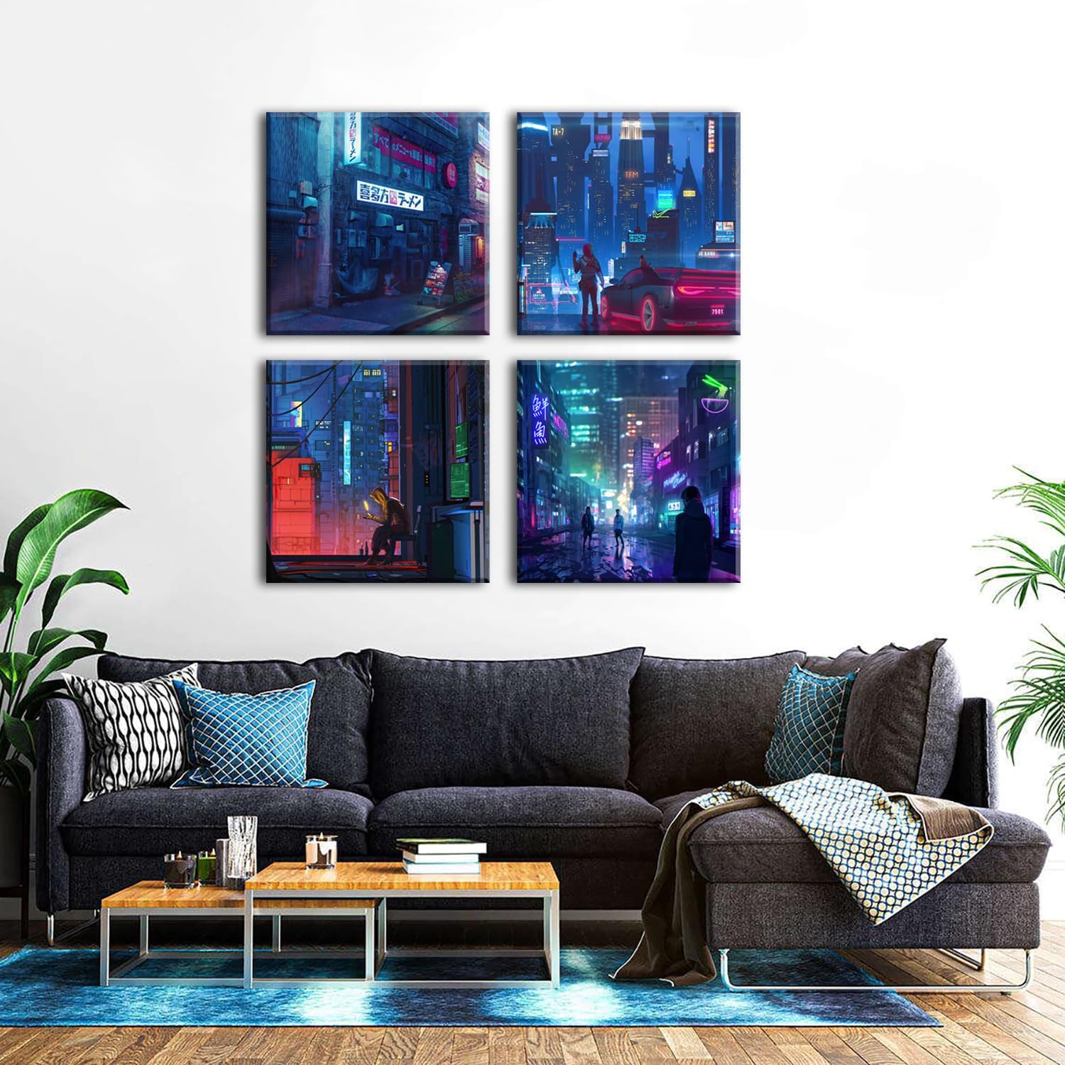 Generic Anime Wall Art Prints Japanese Decor for Teen Boys Room Decor Neon Tokyo Street Scenic Canvas Posters Cool Pictures Cartoon Japan City Paintings Gaming Room Bedroom Artwork Decorations 24x24'