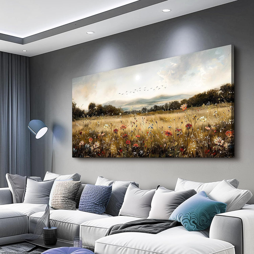 KELIYUAN Large Wall Canvas Picture Aesthetics Vintage Lawn Painting With Printed Wall Art For Restaurant Classical Landscape Wall Decor For Office Living Room Bedroom Home Decoration 30 X 60 Inches