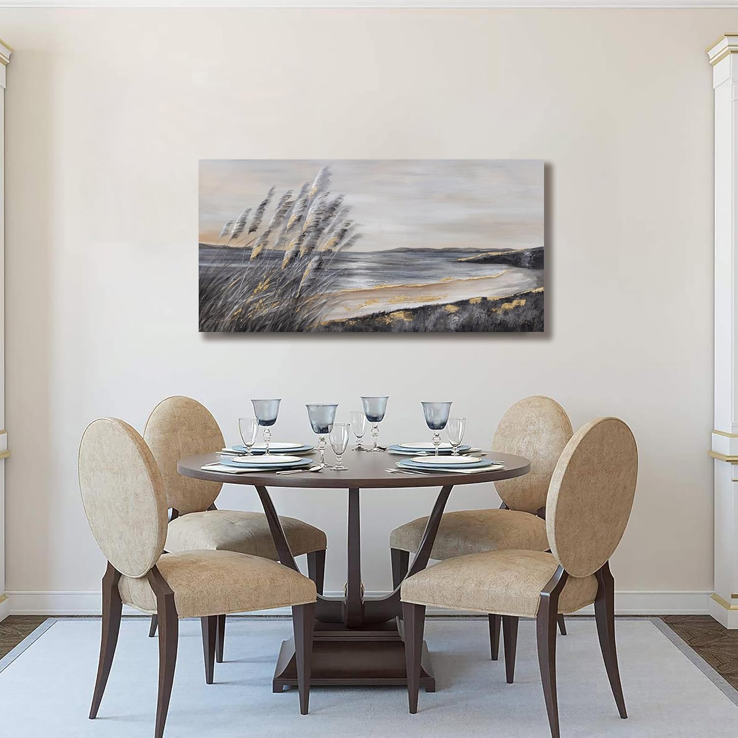 Yuaxker Ocean Art Wall Decor Grey and Gold Ocean Wall Art Large Modern Prints Trendy Canvas Painting for Living Room, Bedroom, Dining Room Office Home Decor 30x60 inch