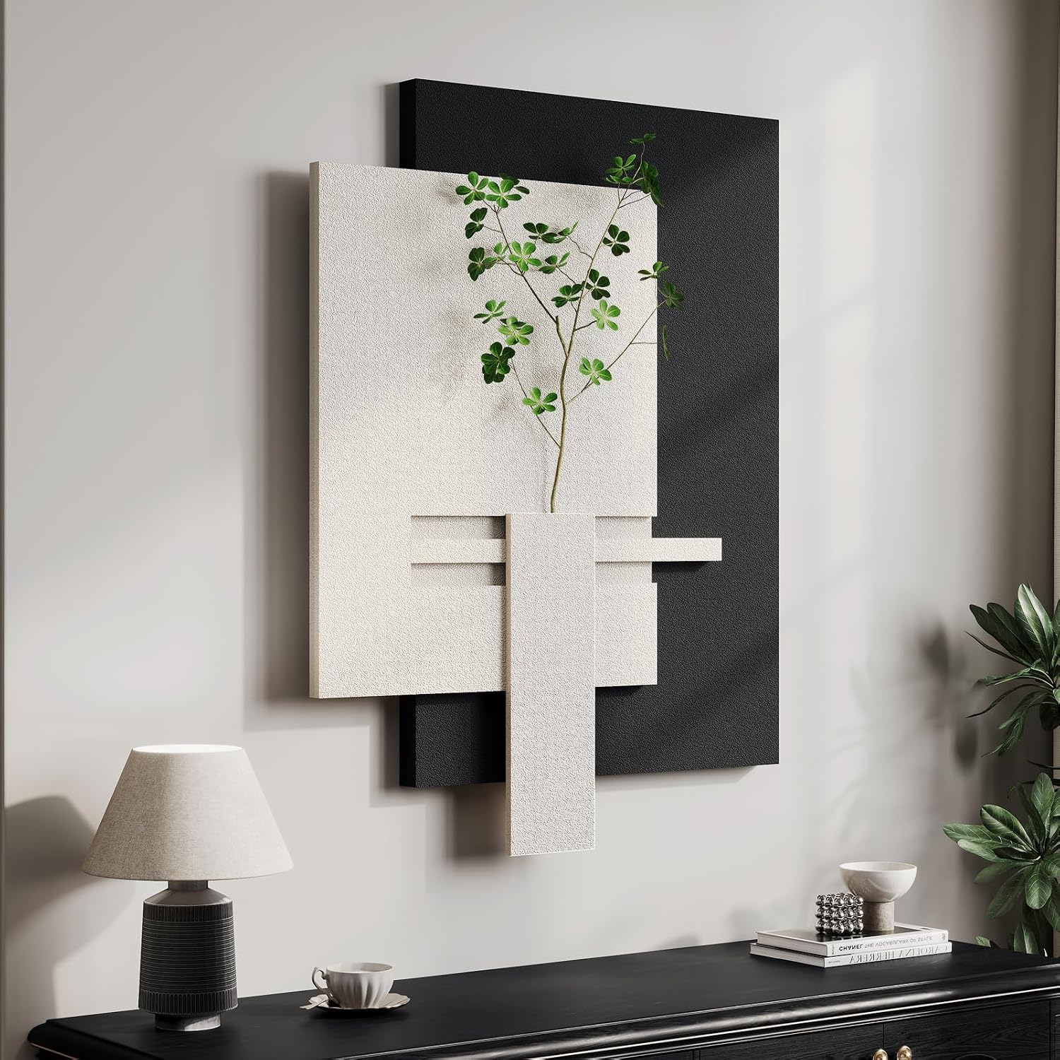 Cuspin Large 3D Textured Black and White Wall Art for Living Room, Abstract Minimalist artwork for wallss, Modern Netural Vertical Paintings Wall Decor for Bedroom Dining Room Hallway Office