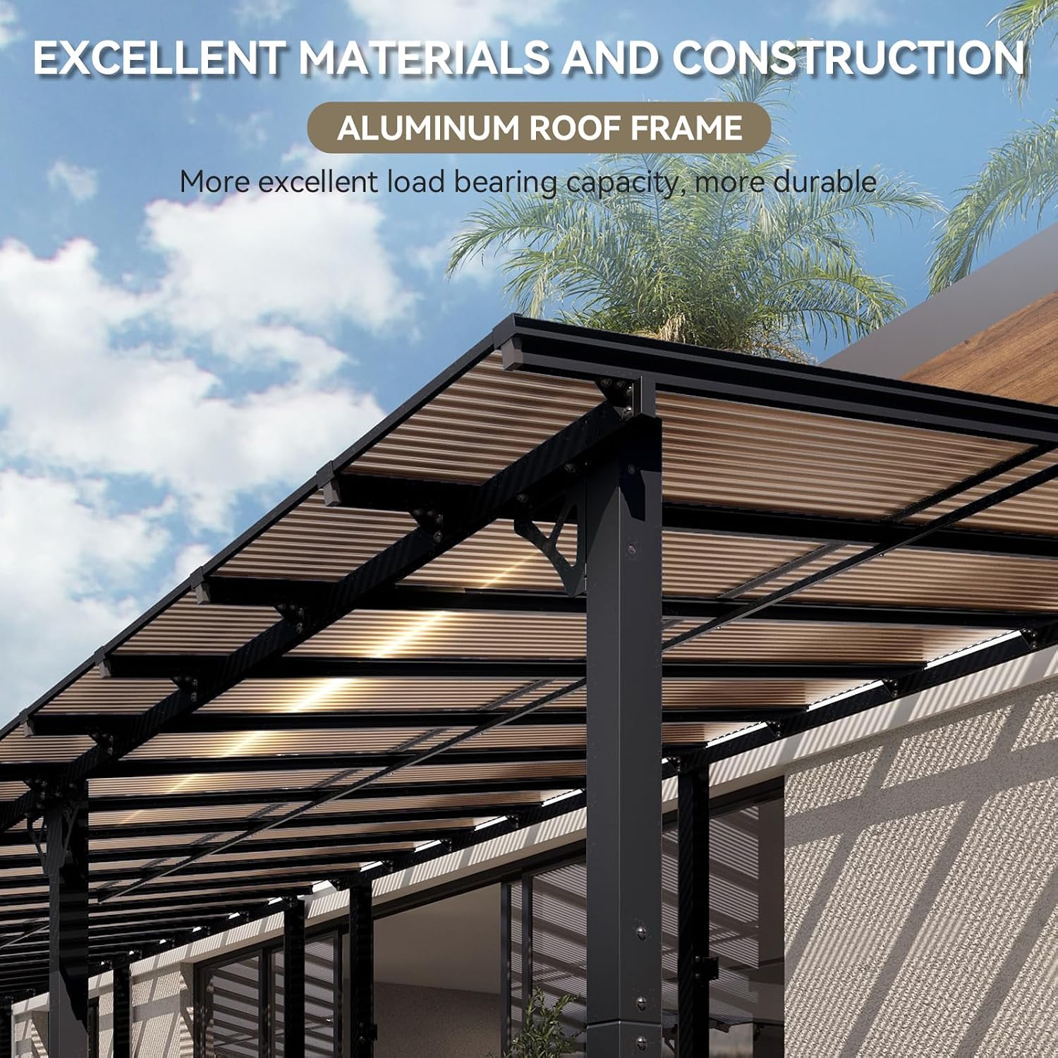 Aoxun 42' x 10' Pergola for Patio, Gazebo with Sloped Roof, Grill Pergola Large Wall-Mounted Heavy Duty Awnings, for Backyard, Deck, Patio