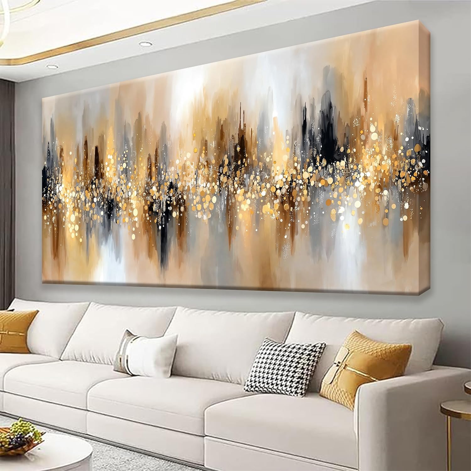 Tsomzxng Large Abstract Wall Art For Living Room Gold Abstract Wall Decor Modern Canvas Art Wall Decor 29' X 58' Painting Gold Wall Art For Bedroom Apartment Office Dining Room Home Decoration