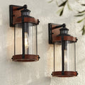 John Timberland Stan Industrial Outdoor Wall Light Fixtures Set of 2 Dark Faux Wood Black Metal Motion Sensor 15 1/2' Clear Glass for Cottage Core Post Exterior Barn Deck House Porch Yard Garage