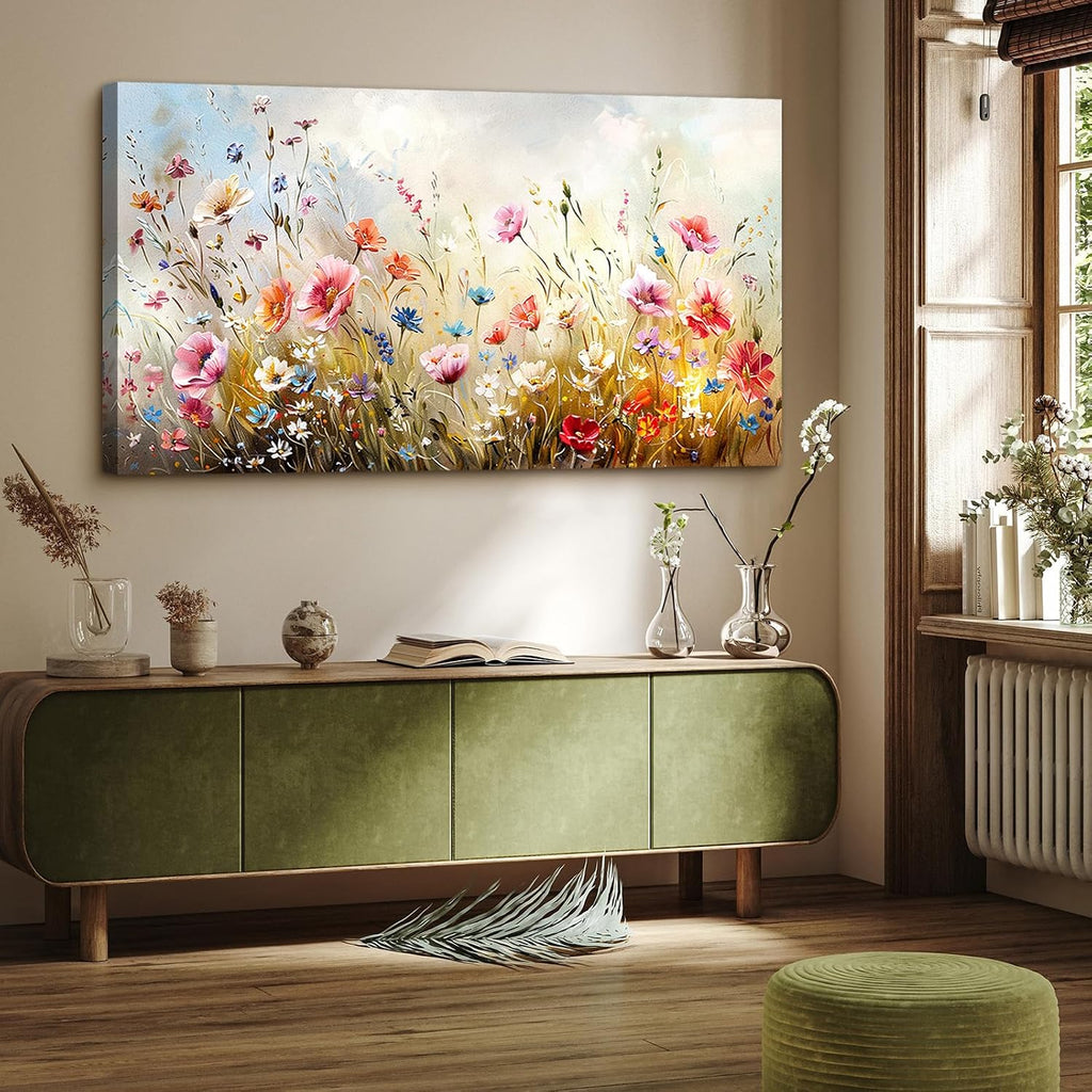 crmotu Large Wall Art for Living Room, Flower Market Botanical Prints, Floral Nature Decor Canvas Pictures, Meadow Wildflower Rustic Home Decorations, Modern Bedroom Farmhouse Wall Decor 29'X57'
