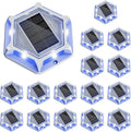 VOLISUN Solar Driveway Lights Dock Outdoor Waterproof Marker Lights,16 Pack Solar Deck Lights 2 Colors in 1 Led Wireless IP67,Solar Blue Deck Lights for Sidewalk Pathway Yard(White/Blue),Auto On/Off