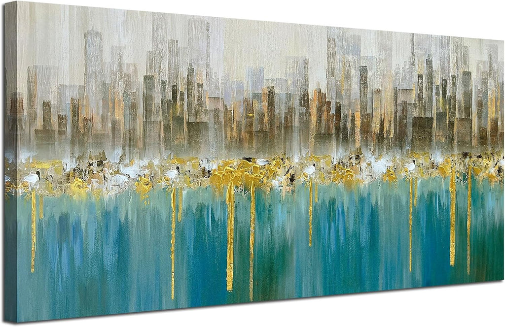 Ardemy Abstract Canvas Wall Art Large Teal and Gold Pictures Wall Decor Living Room Modern Textured Paintings Artwork for Walls Bedroom Dining Room Home Office, 58'x29'
