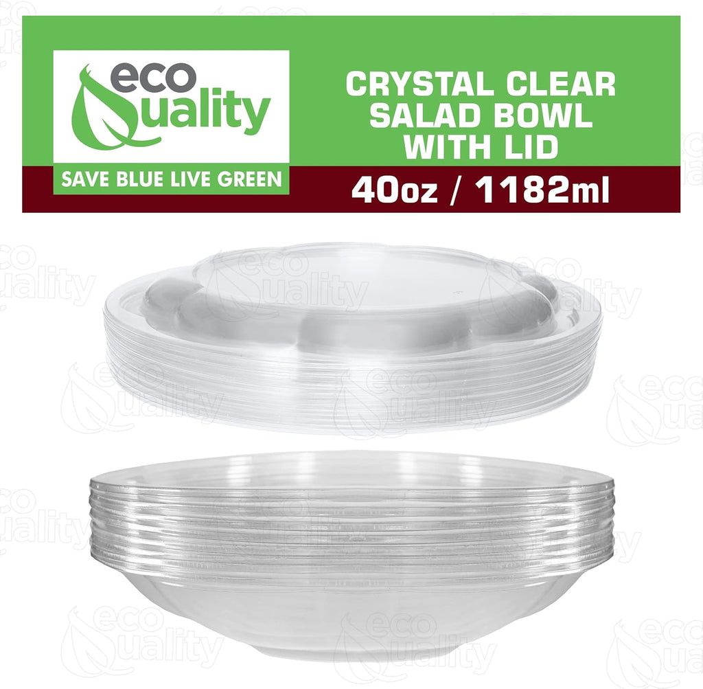 40oz Salad Bowls To-Go with Lids - Crystal Clear Plastic Disposable Salad Containers | Airtight, Lunch, Salads, Parfait, Fruits, Leak Proof, Airtight, Fresh, Meal Prep | Rose Bowl Container (150)