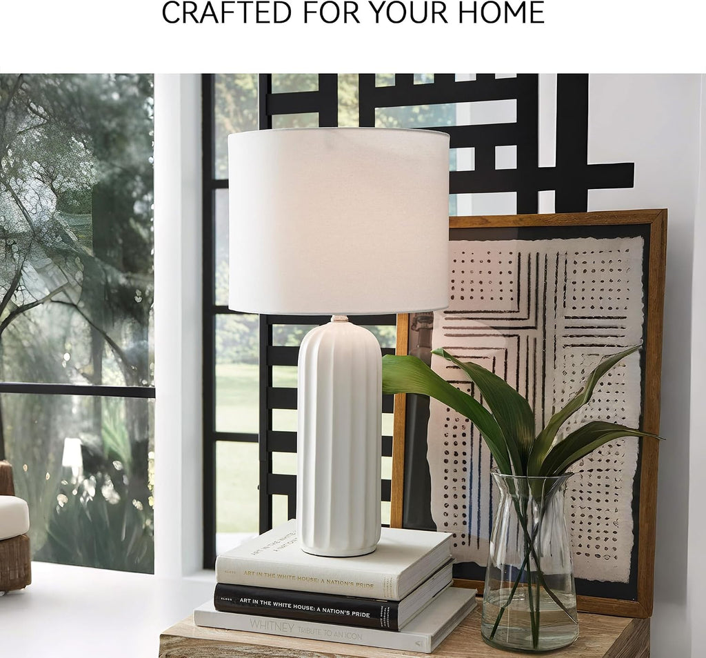 Signature Design by Ashley Clarkland Contemporary 24 Inch Ceramic Table Lamp, Set of 2, White